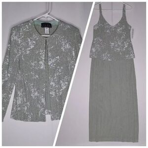 Alex Evenings Dress Jacket Set 12P Green Sparkle Maxi